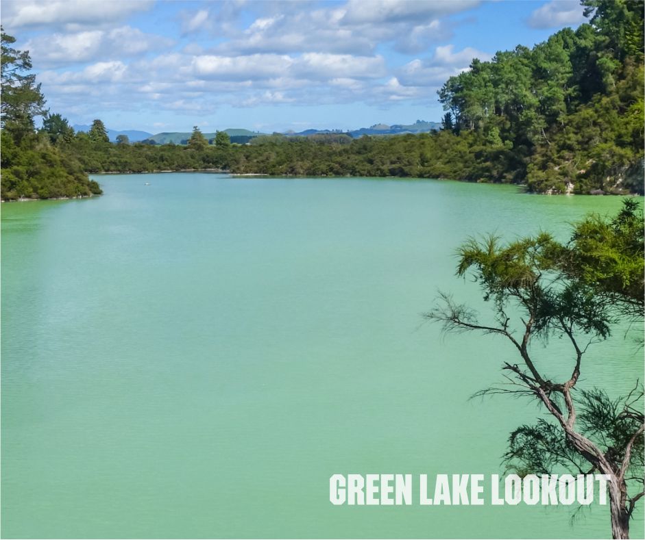 Green Lake Lookout in New Zealand showcasing breathtaking views of lush greenery and tranquil waters, a must-see natural landmark for outdoor enthusiasts.