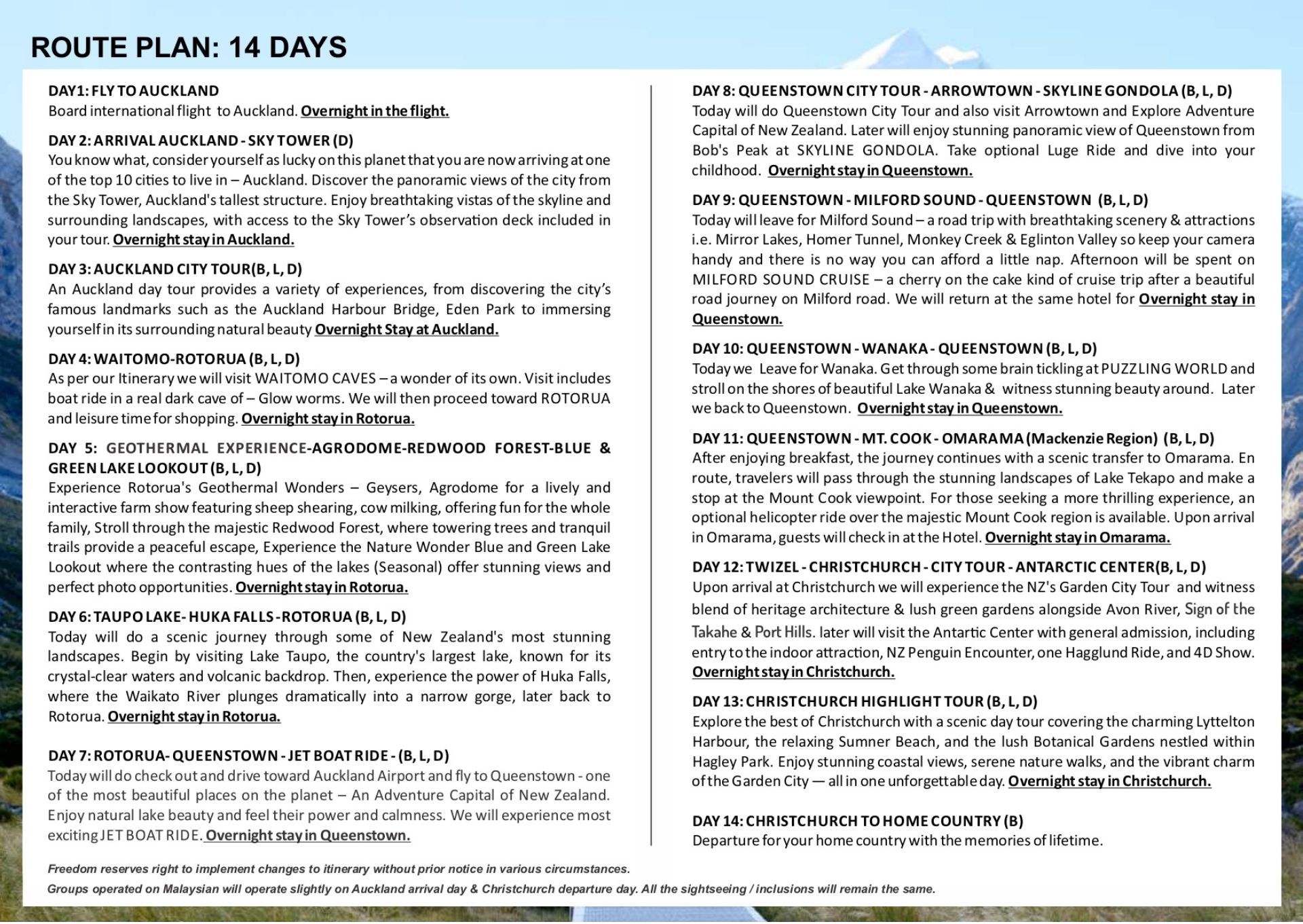 14 Days New Zealand Tour